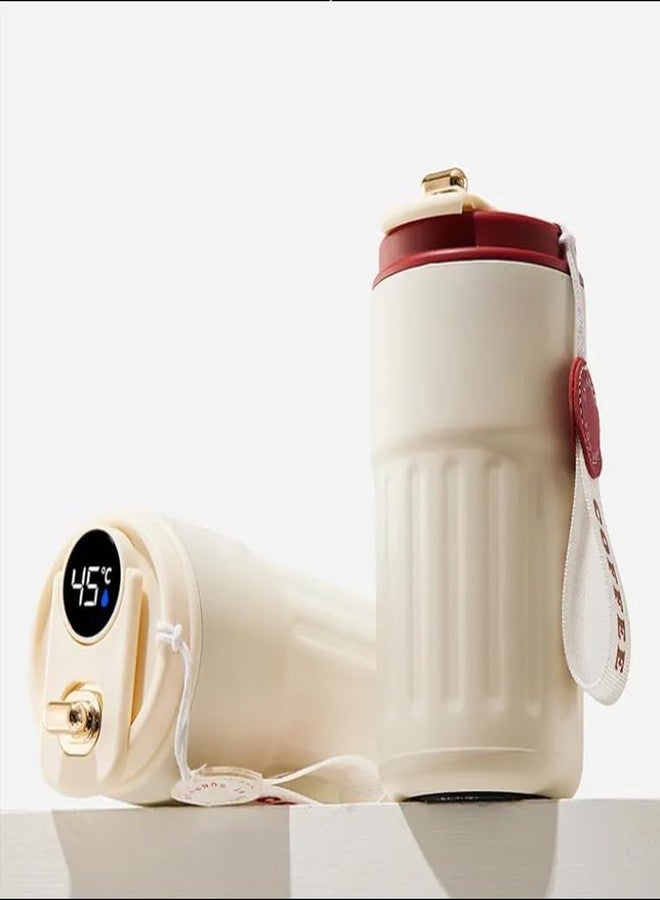 JUGTE Coffee Mug Cup Digital Display, Thermos Flasks, 460 ml, 316 Stainless Steel Travel Mug, Insulated Vacuum Thermal Mug, Leak-Proof Travel Mug with Lid for Coffee ((White Red) 1) - Image 5